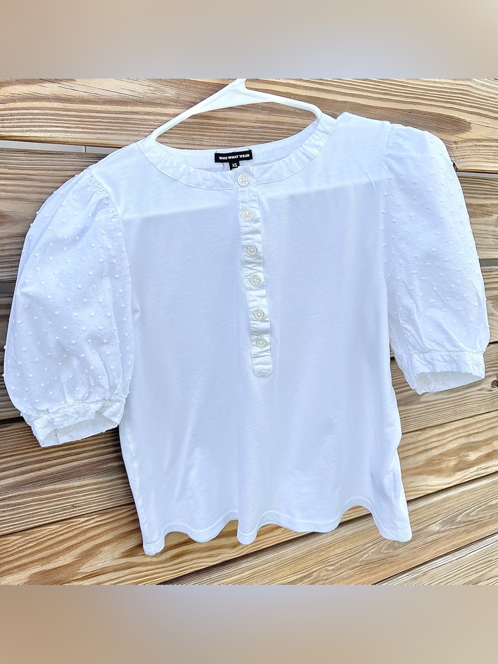 Who What Wear Women’s White Shirt Short Sleeve Button Crew Neck Puff Sleeve XS
